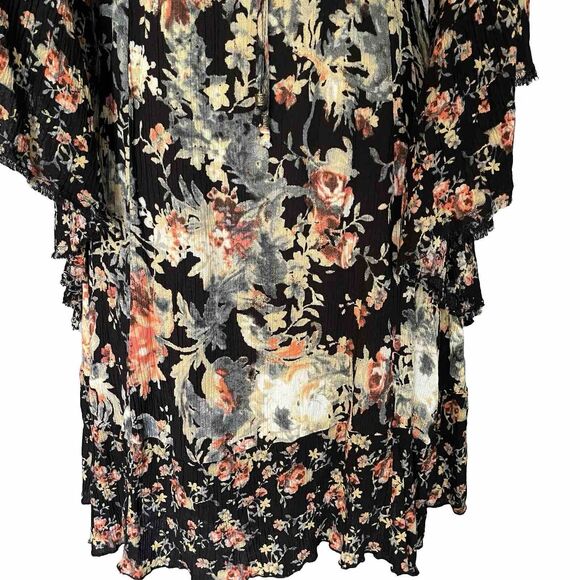 Free People Mini Dress Sz XS Heart Of Gold Dark Floral Boho Bell Sleeve Fairy - Picture 14 of 16
